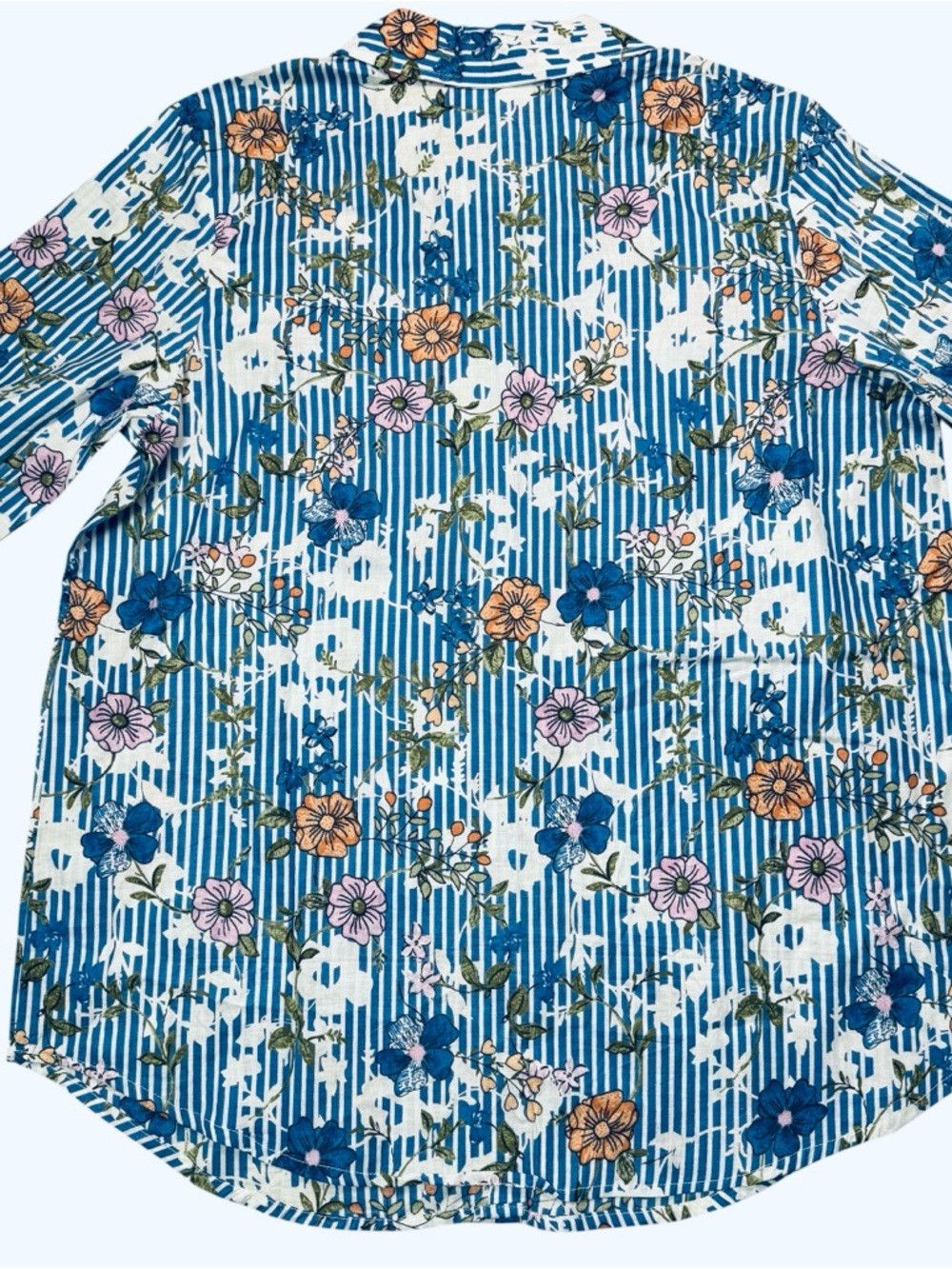 Other New CW Classics Blue Floral Stripe Button-Down Cotton Shirt Size XL / US 12-14 / IT 48-50 - 3 Thumbnail