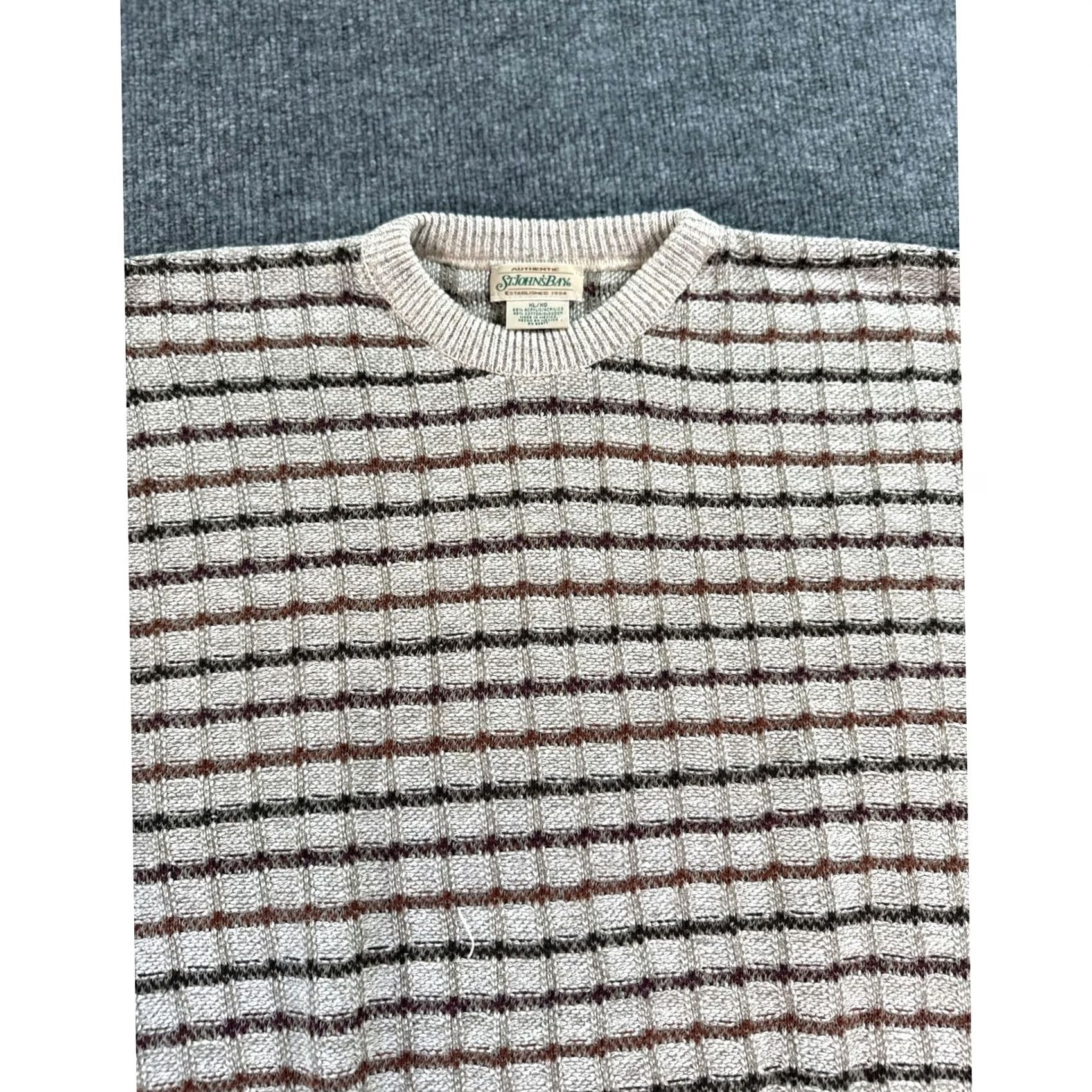 Vintage VINTAGE St. John's Bay Sweater Mens XL Tan Brown Striped Textured Knit Crewneck Size US XL / EU 56 / 4 - 2 Thumbnail