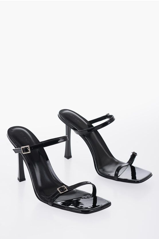 image of By Far Patent Leather Flick Double Buckle Sandals With Square Toe 9 in Black, Women's (Size 11)