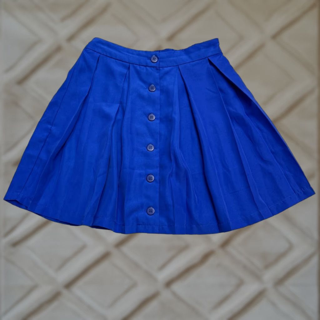 Bar III Bar III Skirt Womens XS Royal Blue Pleated A-Line Mini Button Up Elastic Waist Size 26" / US 2 / IT 38 - 1 Thumbnail