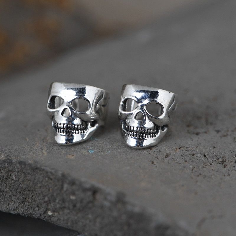 Jewelry × Sterling Silver Skull Hip-hop Earrings One Pairs Chrome Jewelry Size ONE SIZE - 1 Thumbnail