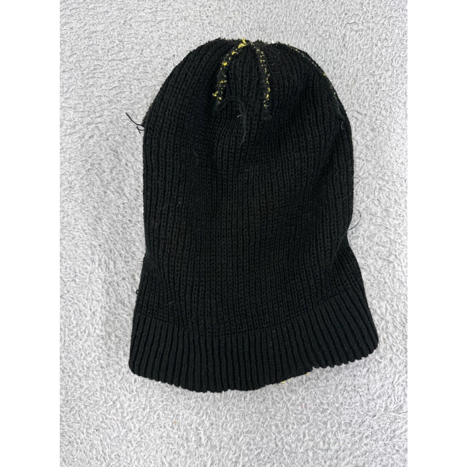 Vintage VINTAGE Army Beanie Toque Knit Hat Adult One Size Black Yellow 100% Acrylic Ski Snow Striped Logo Mens Size ONE SIZE - 4 Thumbnail