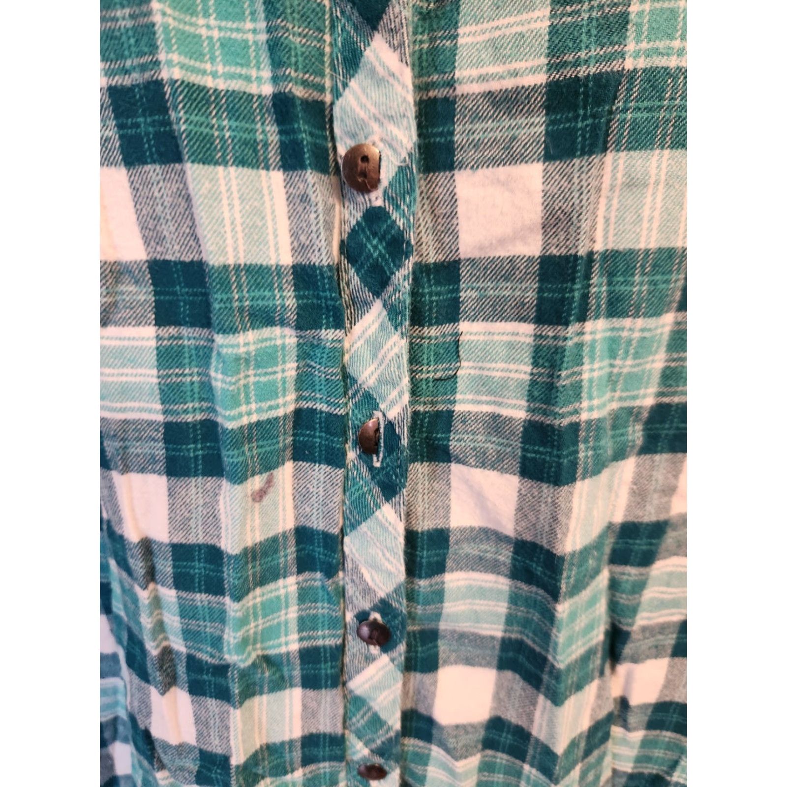 Altea Falls Creek 2X Plus Teal White Plaid Button Up Flannel Shirt Top Size XXL / US 16-18 / IT 52-54 - 3 Thumbnail
