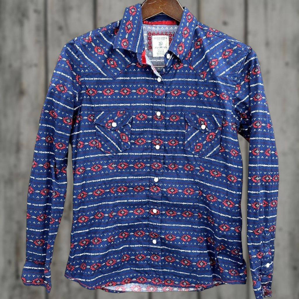 Vintage Panhandle Slim Western Shirt Womens Small Blue Aztec Cowgirl Snap Closure Casual Size S / US 4 / IT 40 - 1 Thumbnail