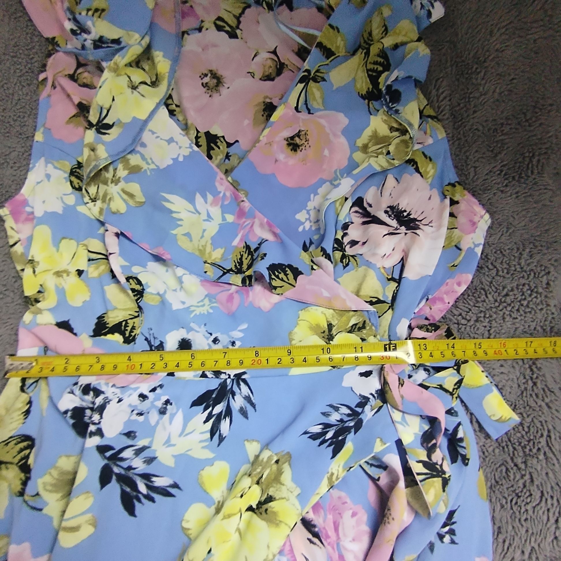 Other Pre-Loved Dress Womens UK 16 Blue Floral Wrap Maxi Ruffle Size XXL / US 16-18 / IT 52-54 - 8 Thumbnail