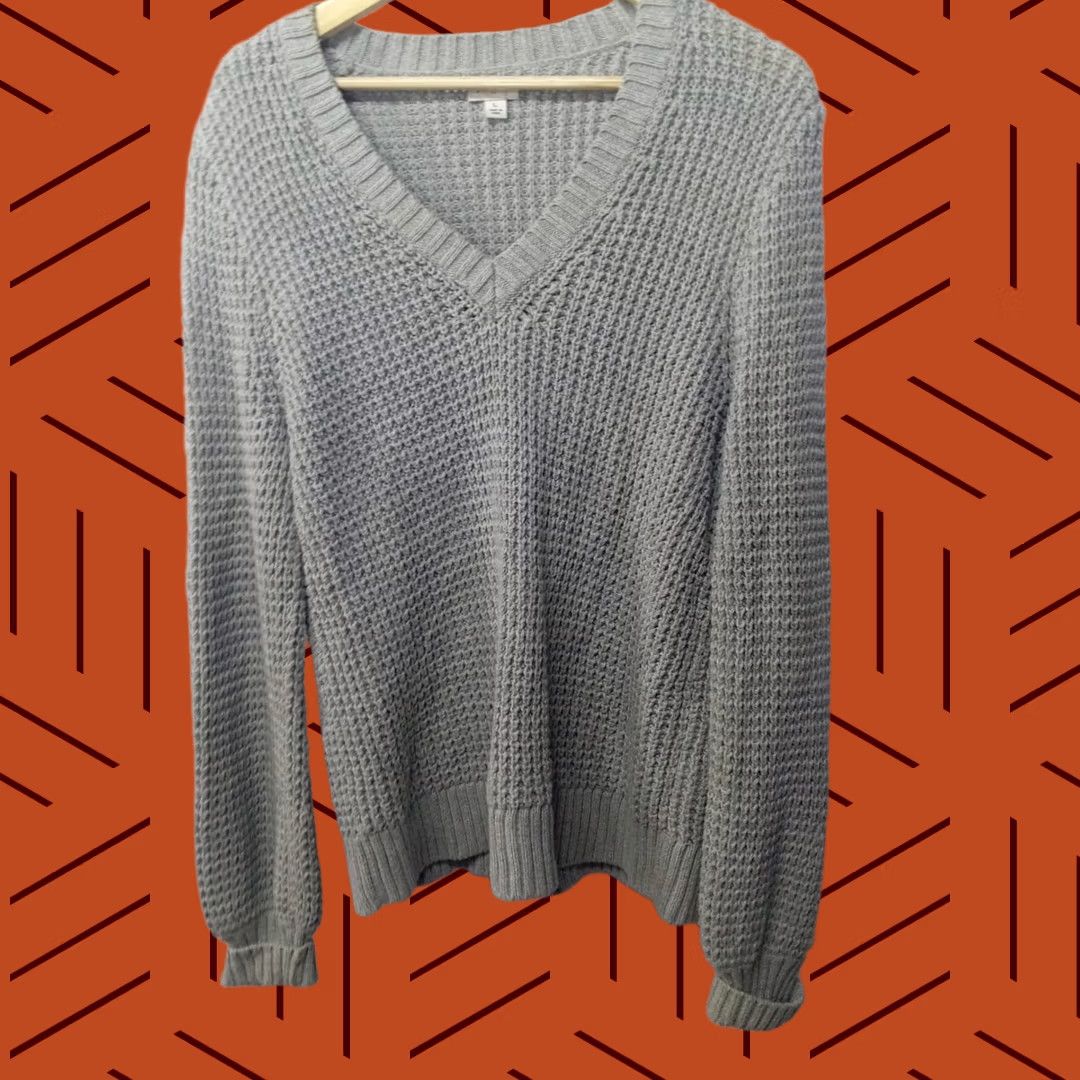 J.Crew J.Crew Cotton Knit V-Neck Sweater Light Gray | Size L | Women | Pullover Shirt? Size L / US 10 / IT 46 - 1 Thumbnail