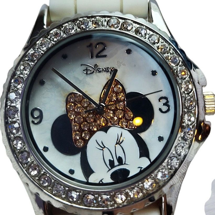 Disney Disney Minnie Mouse Rhinestone Watch White Silicone Band Size ONE SIZE - 1 Thumbnail