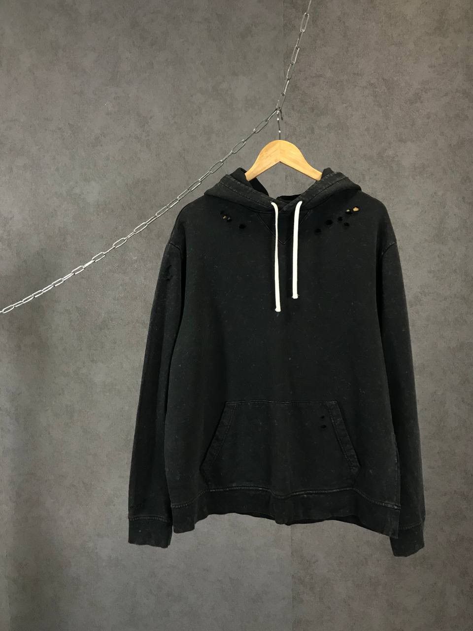 image of Allsaints Distressed Oversized Hoodie in Faded Black, Men's (Size Large)
