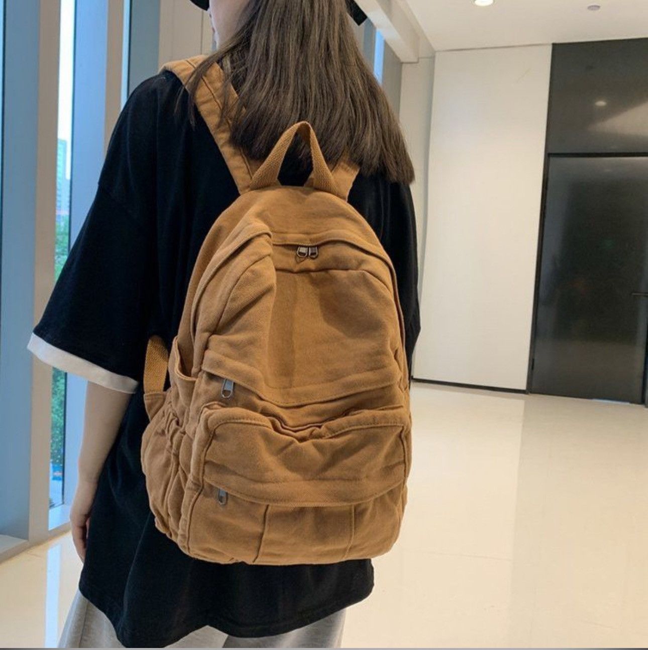 Japanese Brand 34x32x13cm Retro y2k canvas backpack aesthetic Size ONE SIZE - 1 Thumbnail