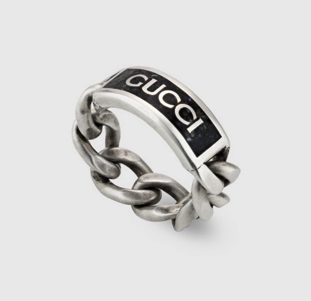 Gucci Gucci Silver/Black Marbled Enamel Cuban Ring - Size: 12IT Size ONE SIZE - 1 Thumbnail