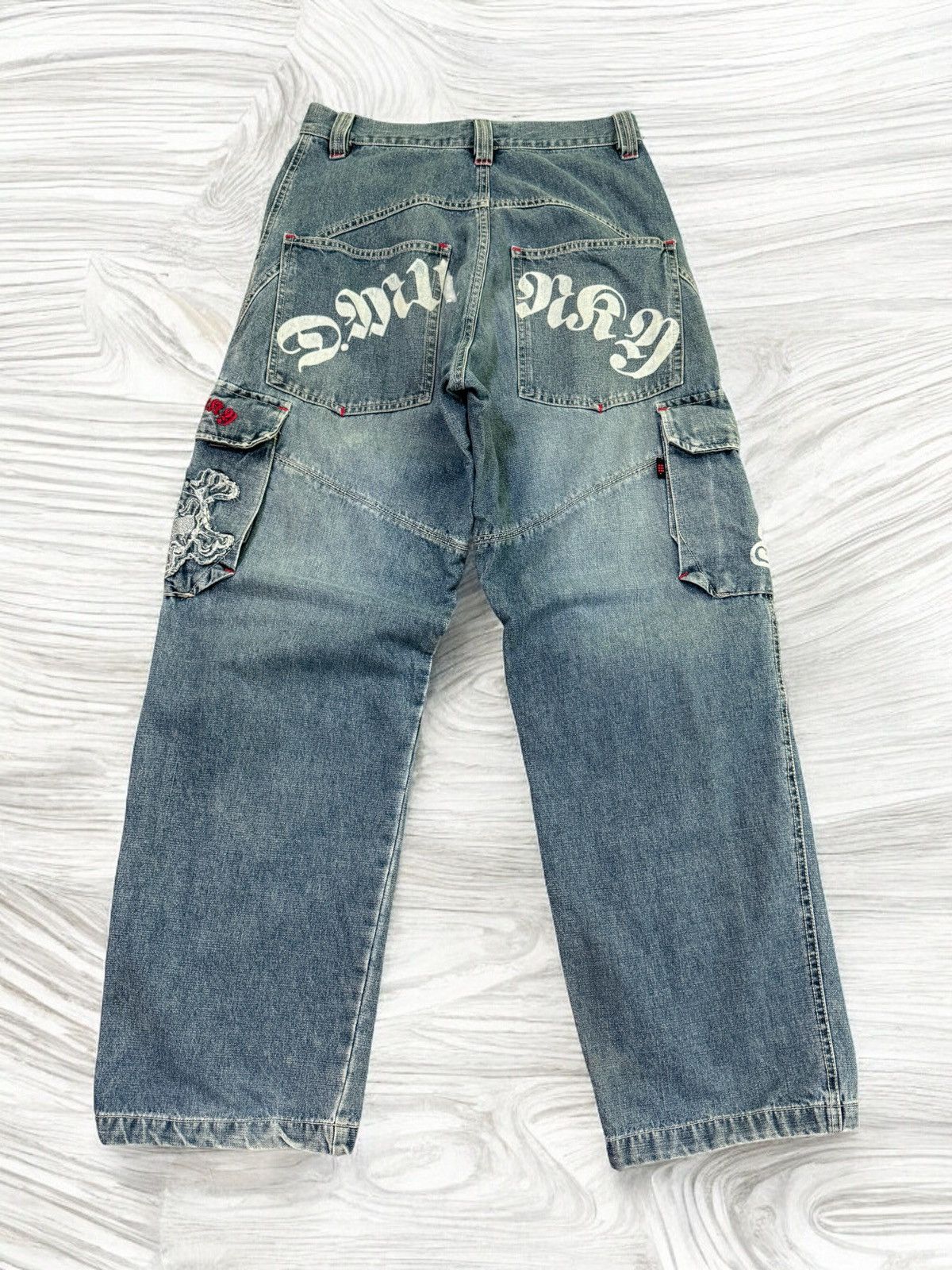Japanese Brand BAGGY DRUNKNMUNKY CARGO SKULL PATCHES SPELLOUT DENIM Size US 27 - 1 Thumbnail