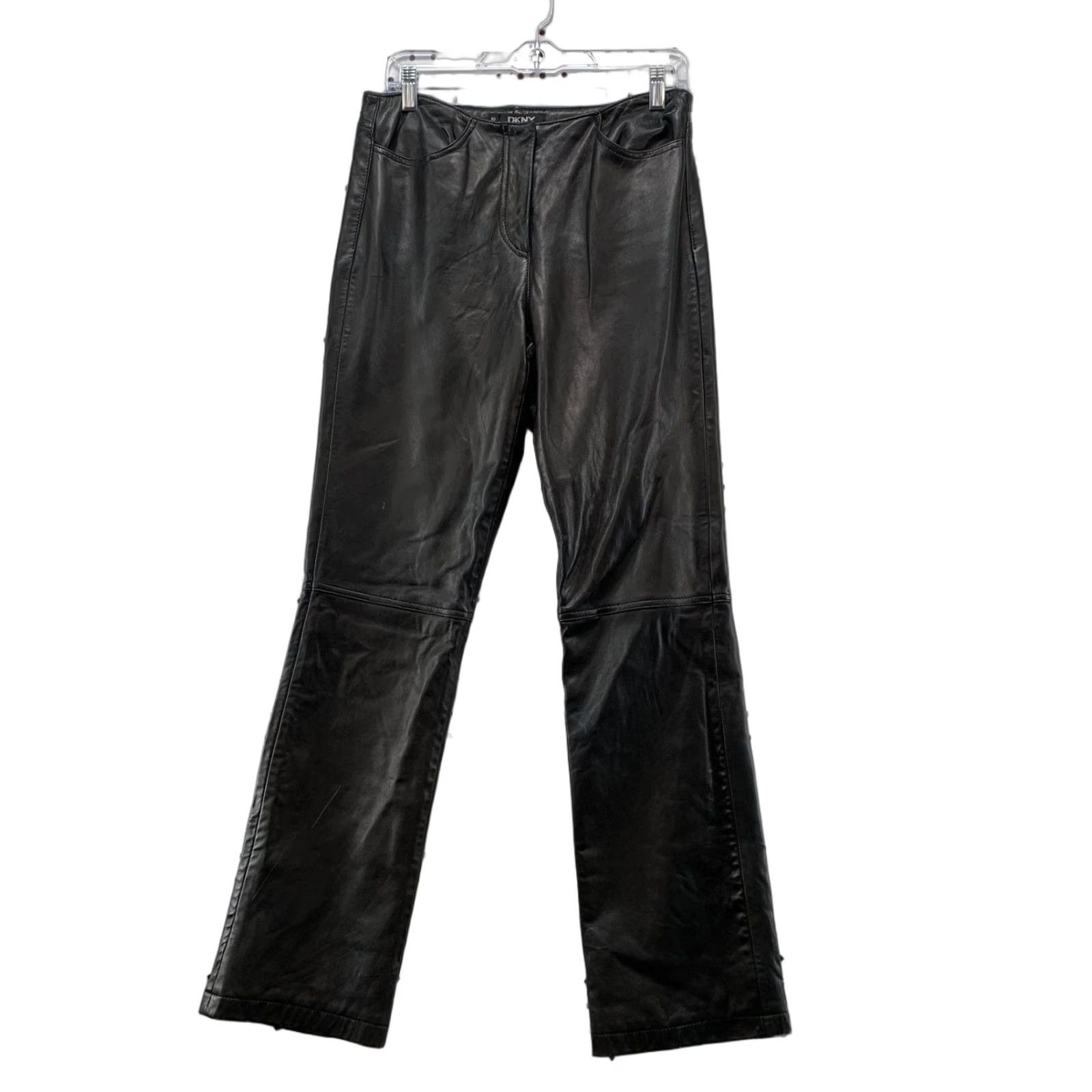 DKNY VINTAGE DKNY Low Rise Leather Pants Womens Size 10 Black 30x31.5 DKNY Pants Women Leather Vintage 10 Black 30x31.5 Size 32" / US 10 / IT 46 - 1 Thumbnail