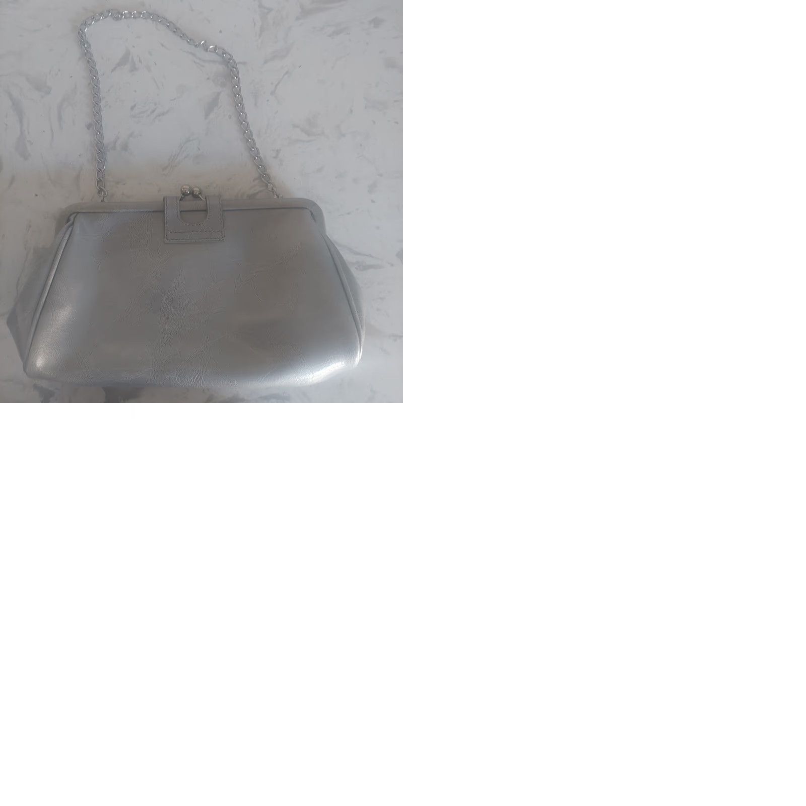 Liz Claiborne Lia Claiborne Women's Purse Silver Grey Patent Leather Snap Closure Chain Handle Small Bag Size ONE SIZE - 10 Thumbnail