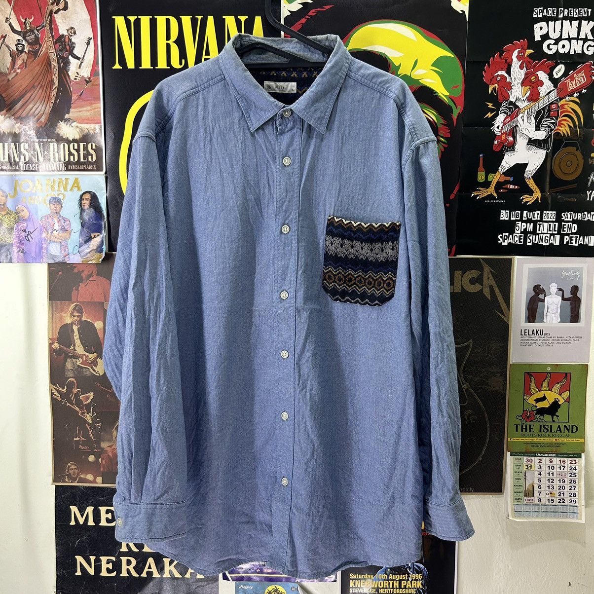 image of Piste Navajo Front Pocket Japanese Button Down Shirt in Blue, Men's (Size 2XL)