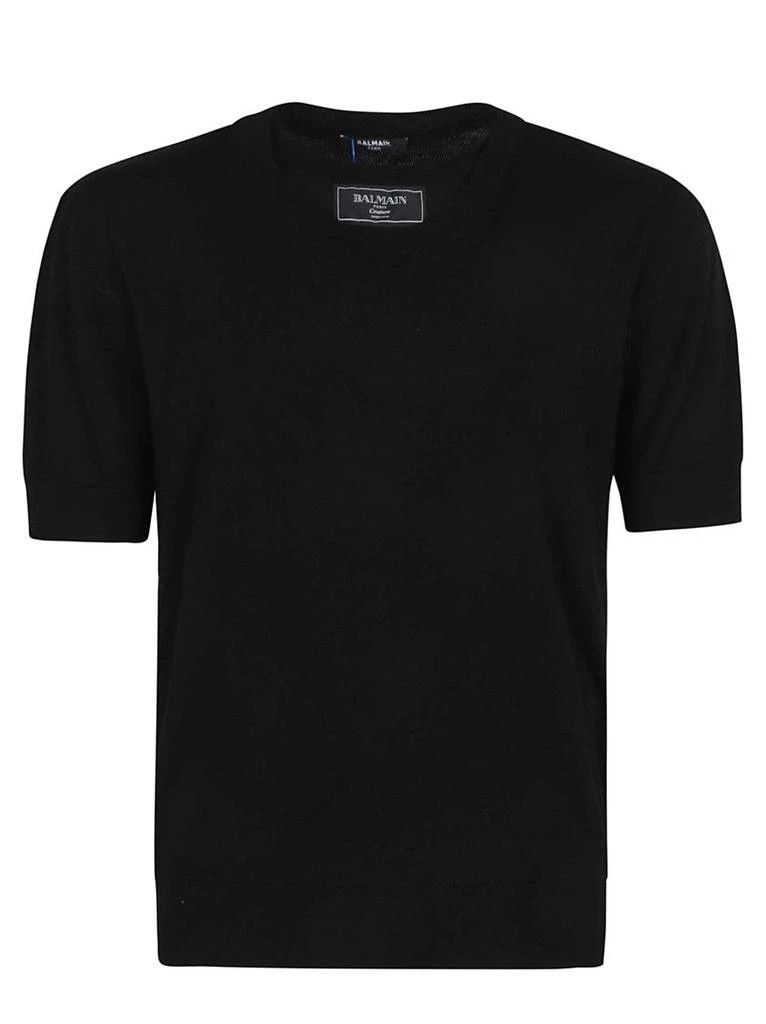 Balmain o1s1wg110126 Couture Label Col Knit T-shirt in Black Size US XL / EU 56 / 4 - 1 Thumbnail