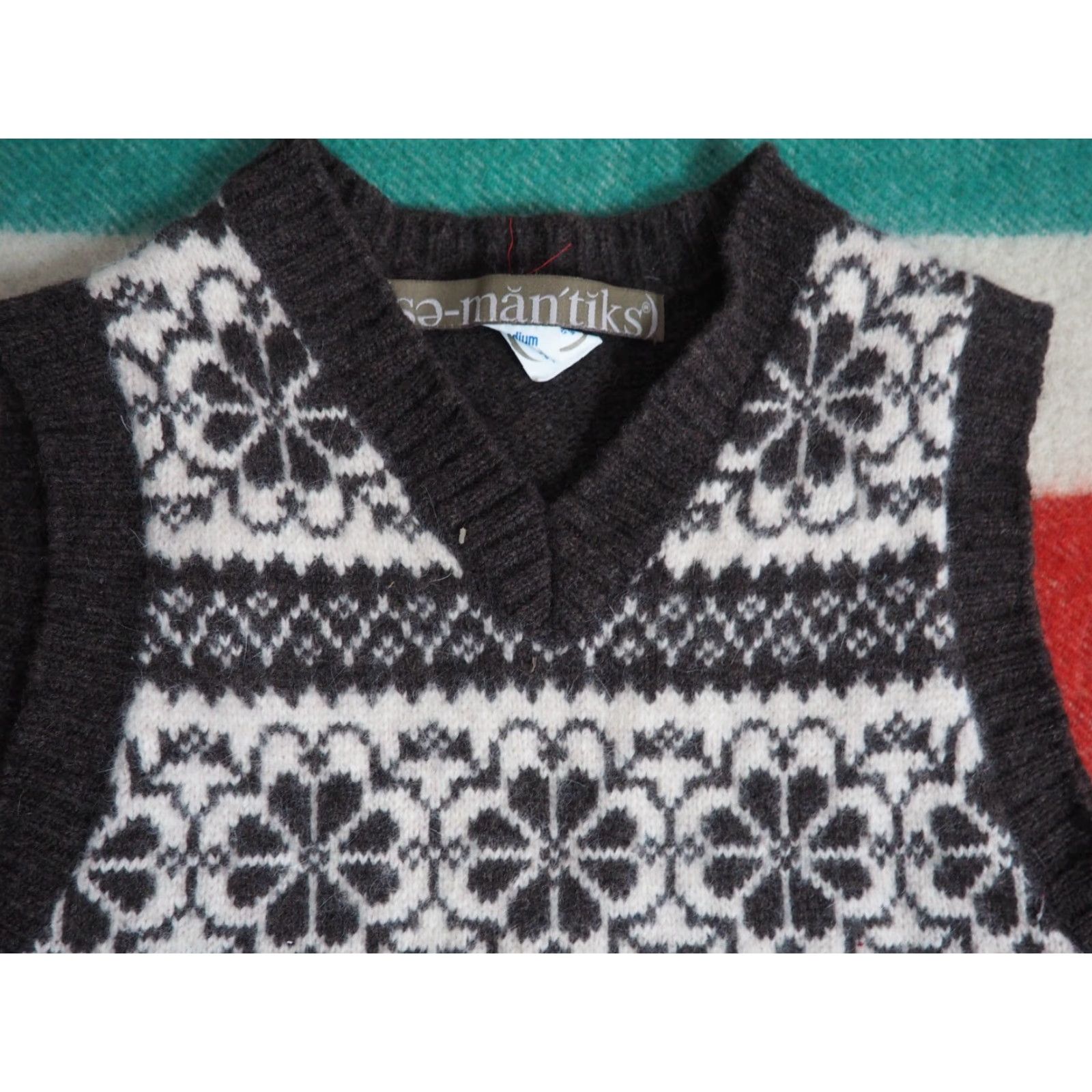 Vintage VINTAGE 90s Y2k 2000s Semantiks Lambswool Brown Cream Sweater Vest Womens M Size M / US 6-8 / IT 42-44 - 4 Thumbnail