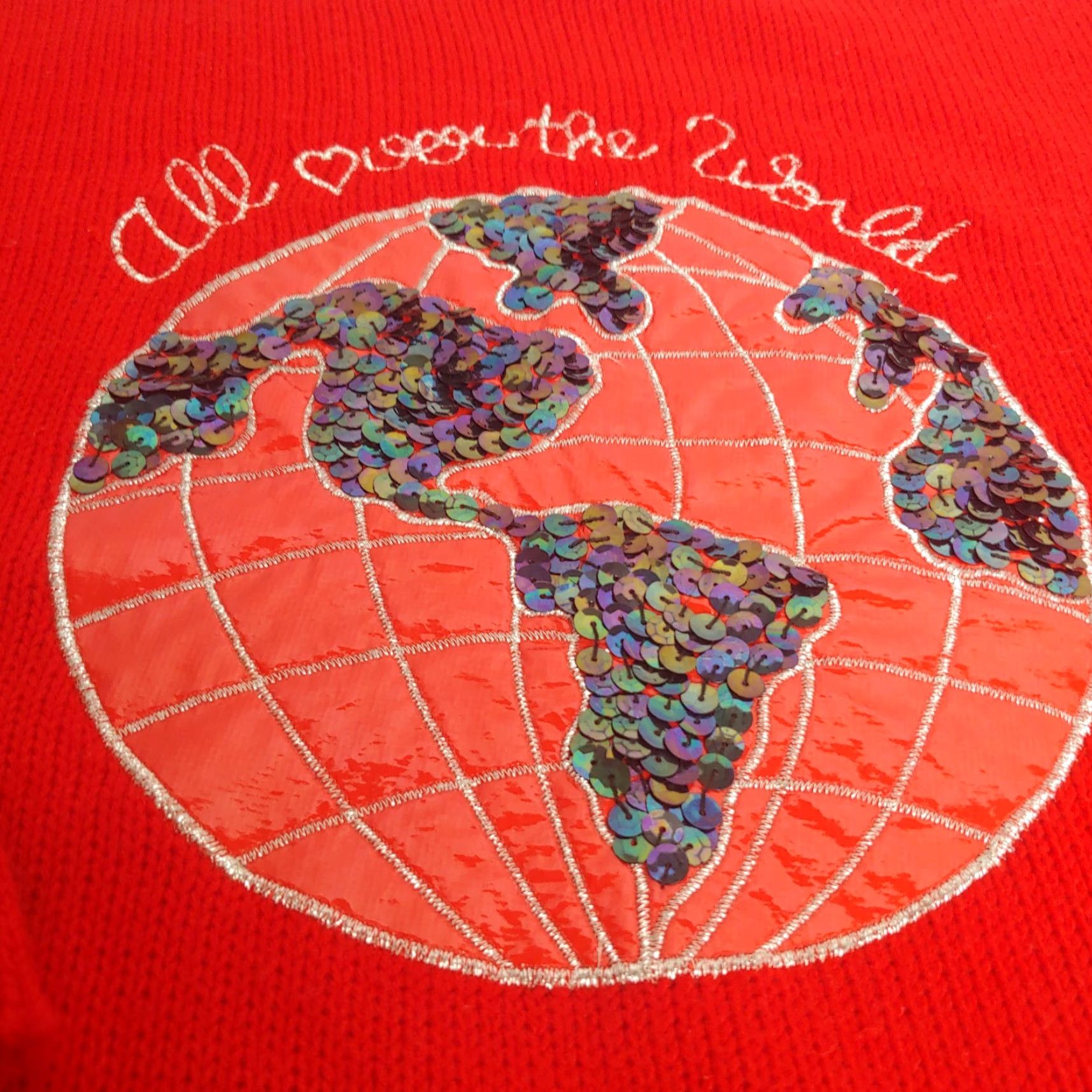 Vintage VINTAGE Nathalie B Sweater Womens Small Red All Over The World Sequin Travel 1980s Size S / US 4 / IT 40 - 7 Thumbnail
