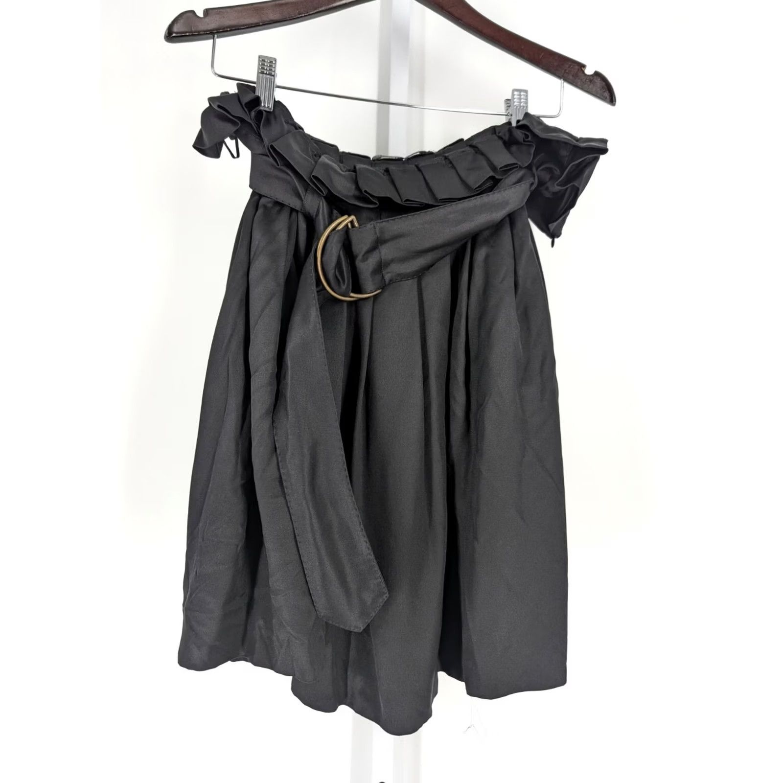 Alexander McQueen VINTAGE Alexander McQueen Skirt Women 44 Black Silk Satin Pleated Belted Knee Length Italy Size 30" / US 8 / IT 44 - 2 Thumbnail