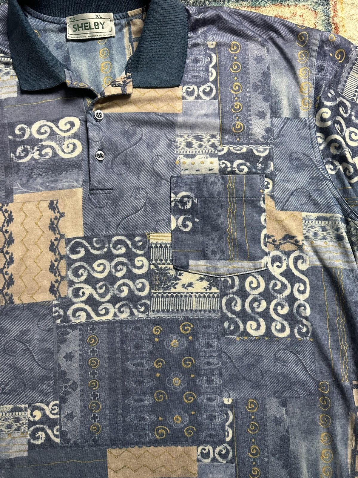 Vintage Vintage Shelby Abstract Patchwork Polo Shirt Size XL Size US XL / EU 56 / 4 - 4 Thumbnail