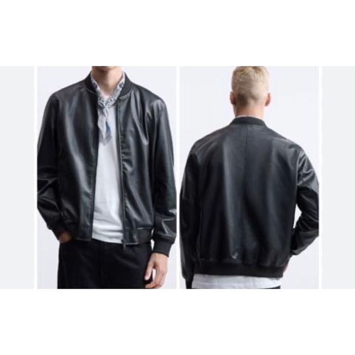 Zara men's faux leather cheap bomber jacket