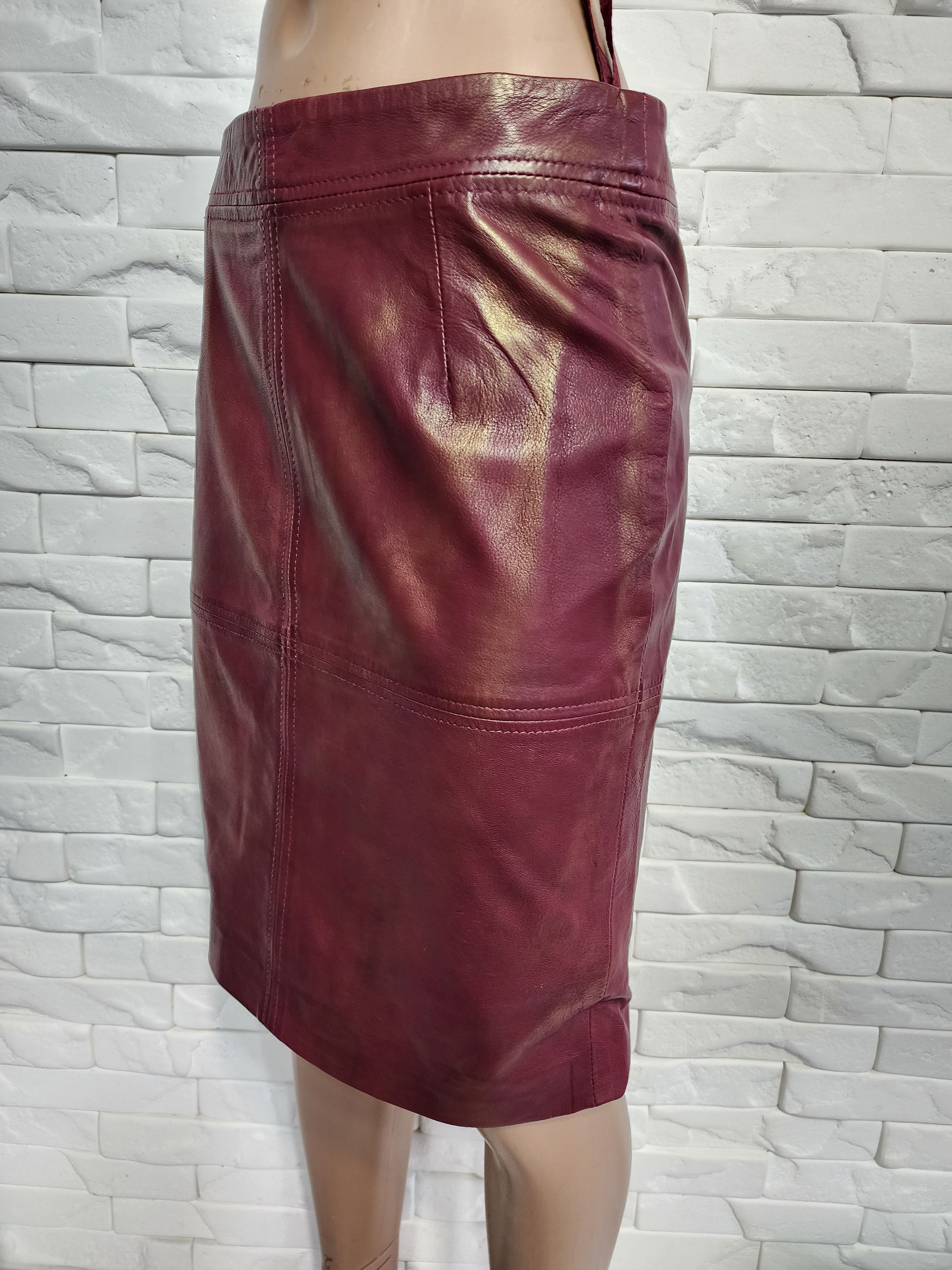 Marks & Spencer Red Leather Skirt Size 29" - 2 Thumbnail