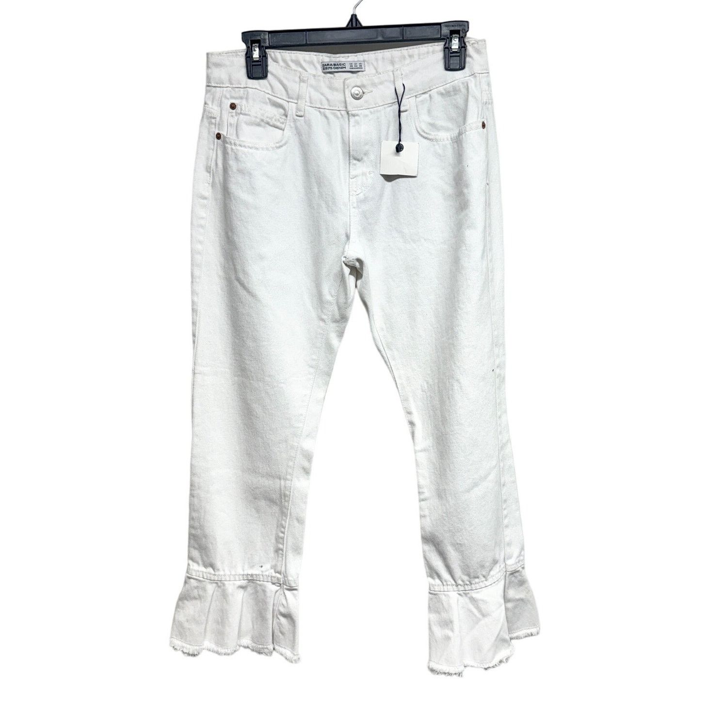 Zara Zara Basics Kick Flare Crop White Denim Frayed Hem Sz 4 NWT Size 27" / US 4 / IT 40 - 1 Thumbnail