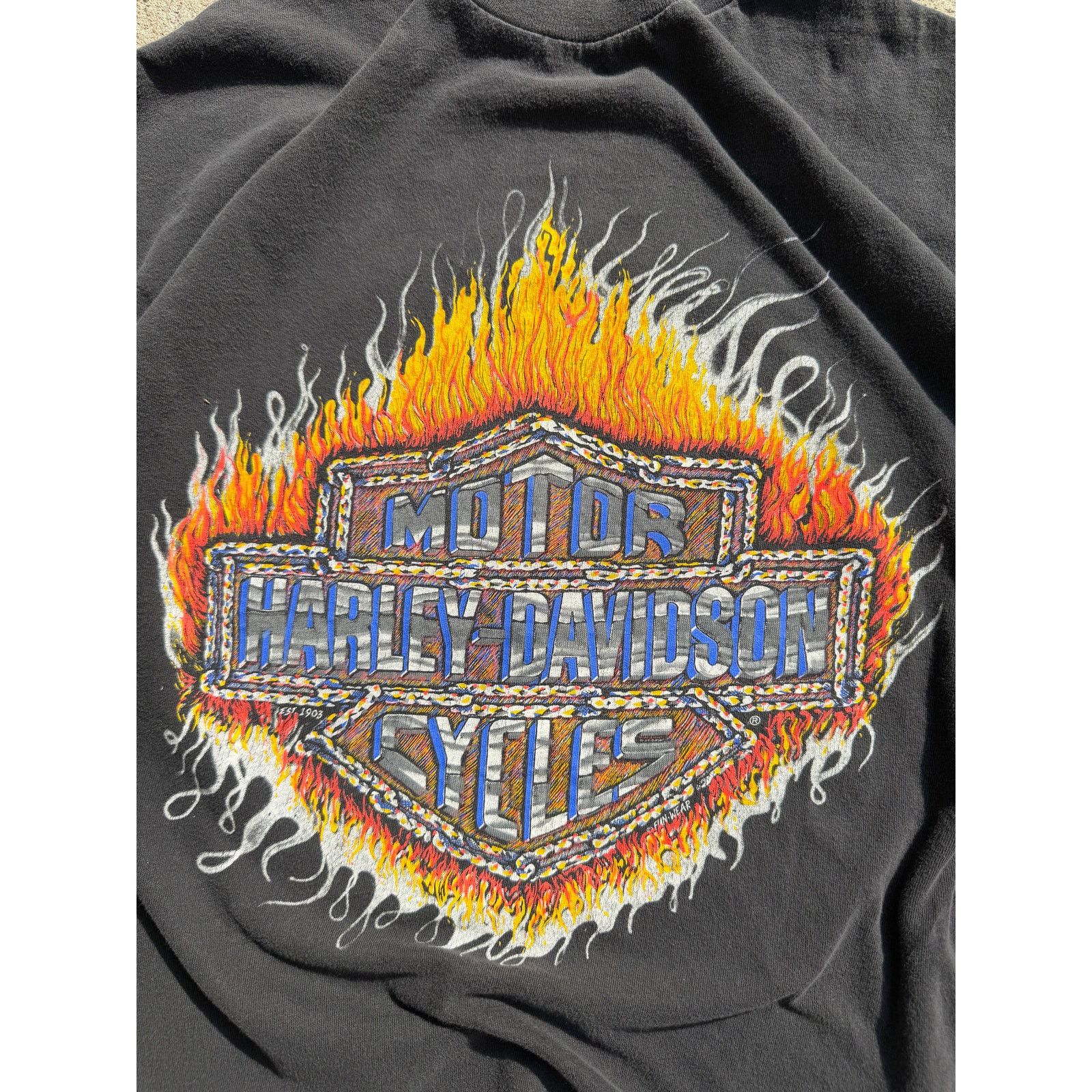 Harley Davidson Vintage Faded Harley Davidson Flame Bar & Shield Tee Size US XL / EU 56 / 4 - 2 Thumbnail
