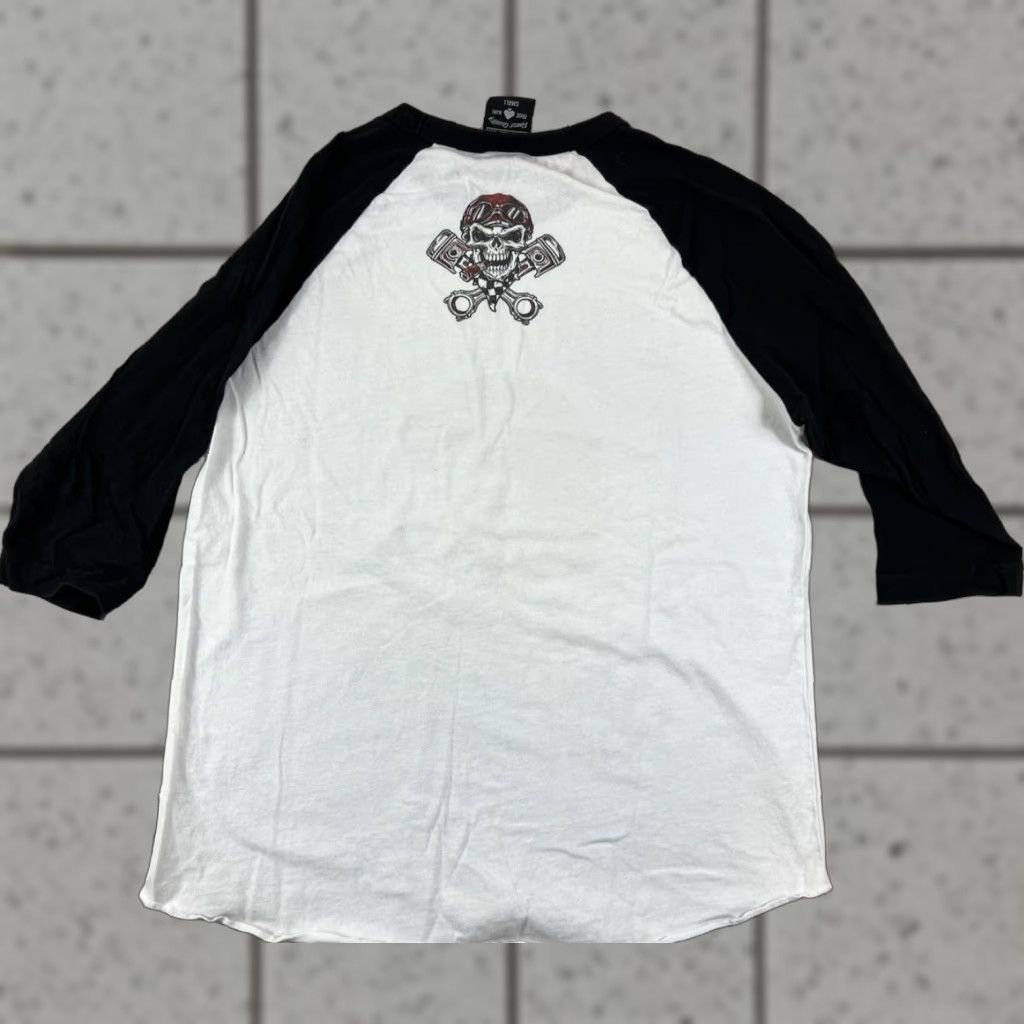 Speedo Lethal Threat T-Shirt Biker Raglan 3/4 Sleeve White S Small Mens Graphic Print Skull Speed Shop Fast Loud Skull Raglan Tee Size US S / EU 44-46 / 1 - 1 Thumbnail