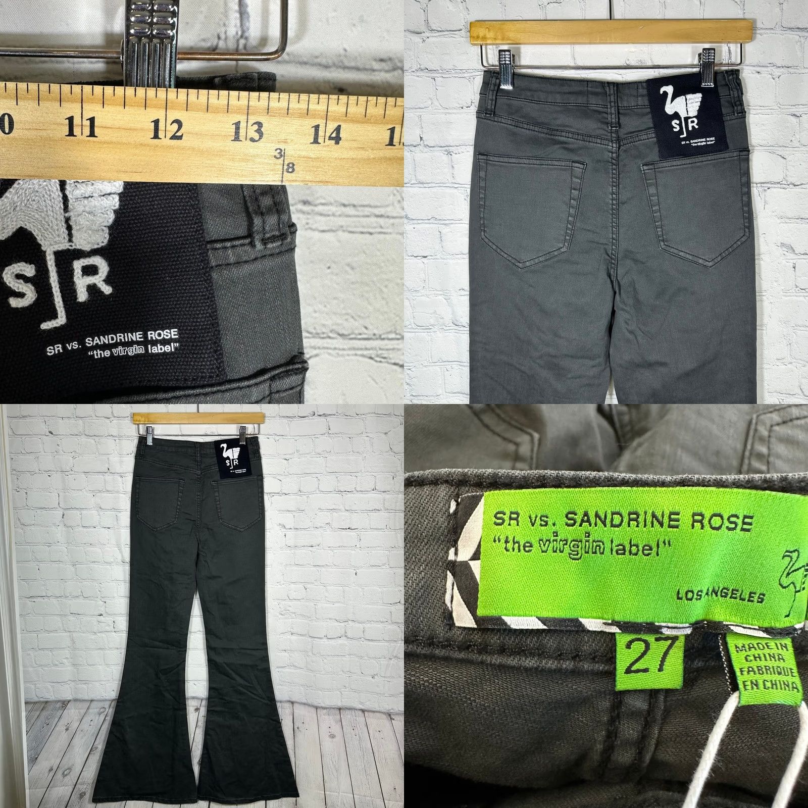 Vintage VINTAGE? No. Sandrine Rose Super Flare Jeans 27 Charbon Black High Rise Wide-Leg Stretch Denim Women Jeans with Pockets logo Bohemian 70s Retro Size 27" / US 4 / IT 40 - 8 Thumbnail