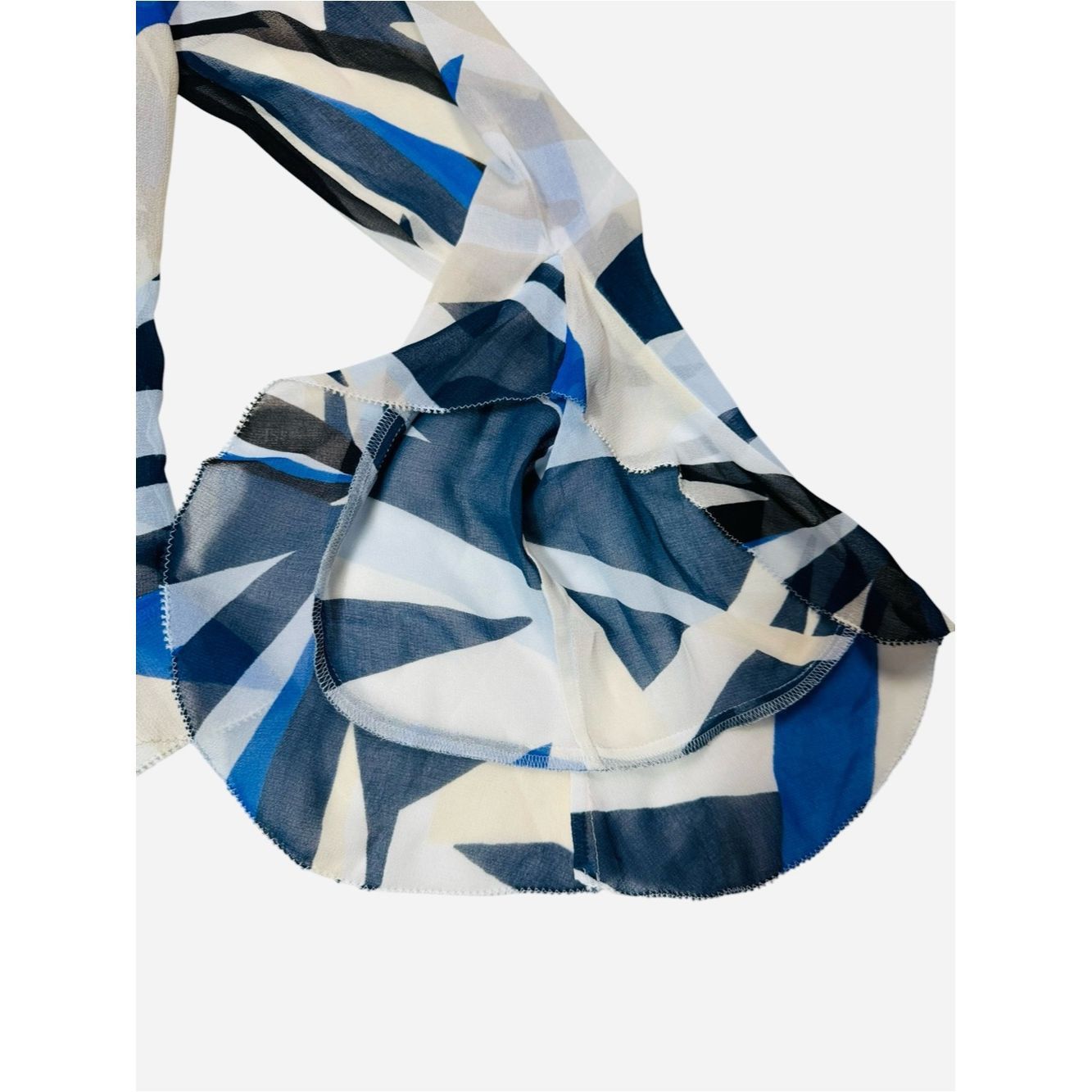 White House Black Market White House Black Market Sheer Abstract Blue and White Ruff Size XS / US 0-2 / IT 36-38 - 5 Thumbnail
