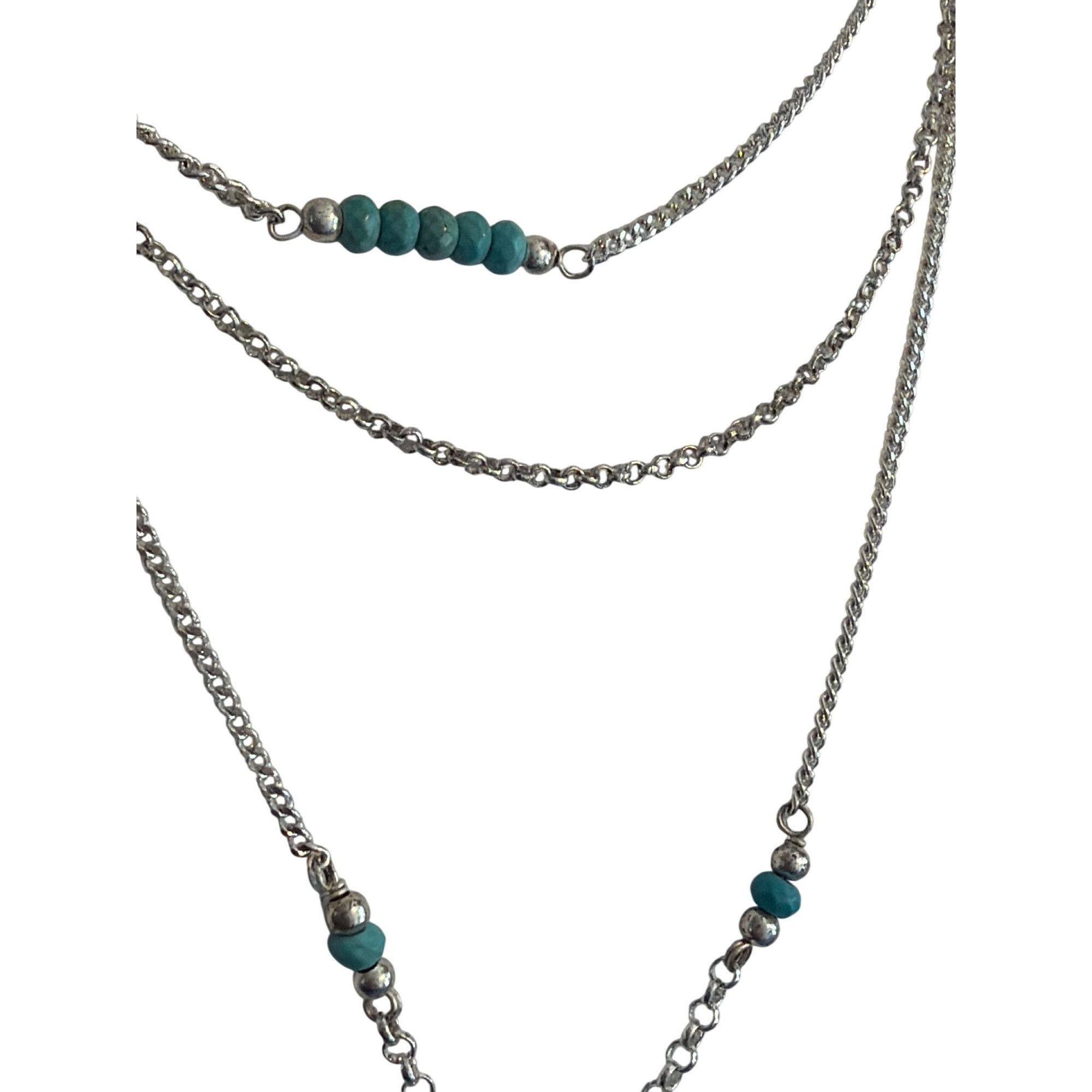 Other Nakamol Silver Tone Layered Necklace 3 Stands Turquoise Bead Size ONE SIZE - 2 Thumbnail