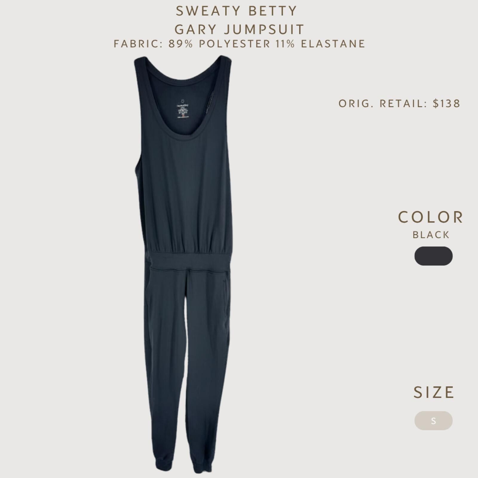 Other Sweaty Betty Gary Jumpsuit Black S Size 28" / US 6 / IT 42 - 2 Thumbnail