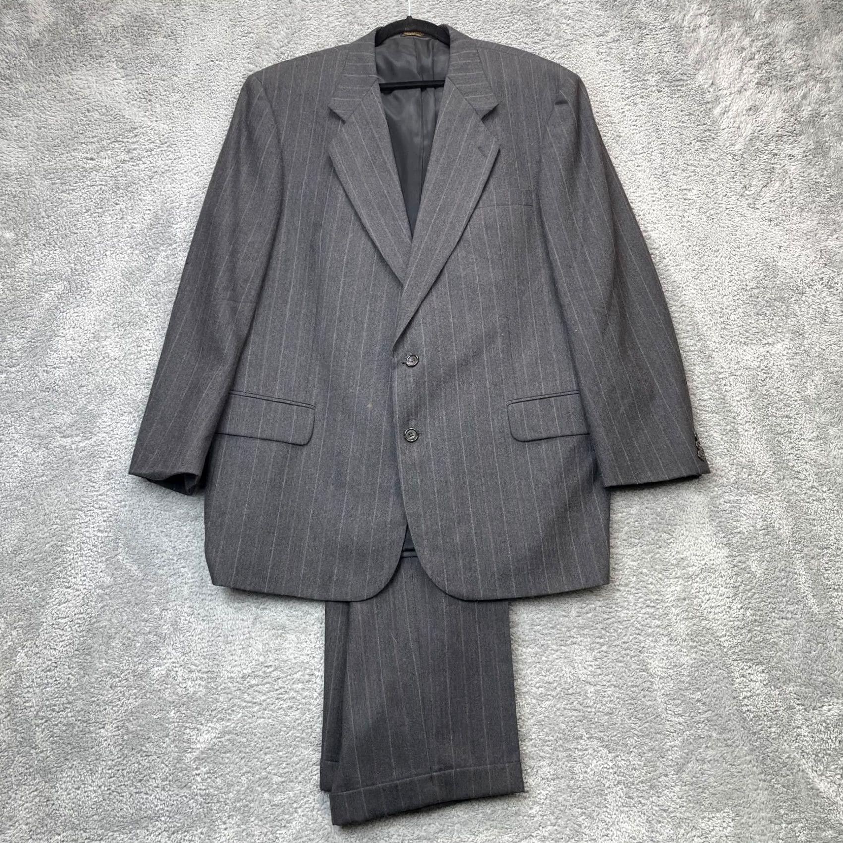 Oscar De La Renta VINTAGE Oscar de la Renta Suit Mens XL Gray 2 Piece Coat Pinstripe Set 50 Chest 36 Waist Black? Not applicable Size 46R - 2 Thumbnail