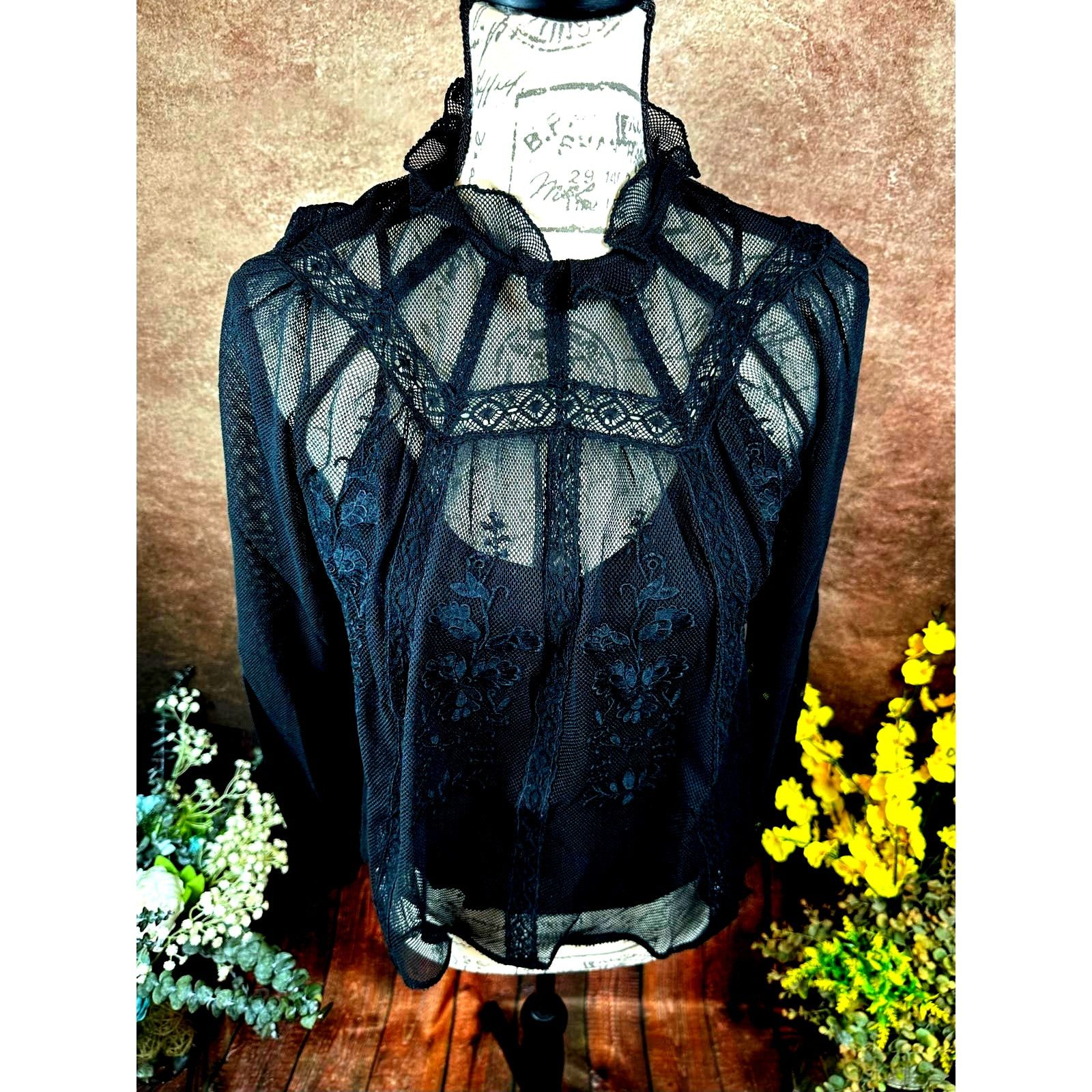 Other St Roche Lace Embroidered Ruffle Neck Flores Top Black 2 Size XS / US 0-2 / IT 36-38 - 4 Thumbnail