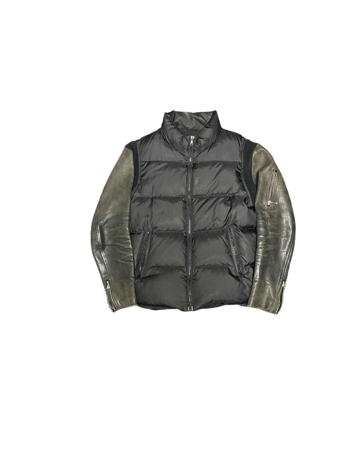 Undercover Undercoverism black leather sleeve down jacket | Grailed