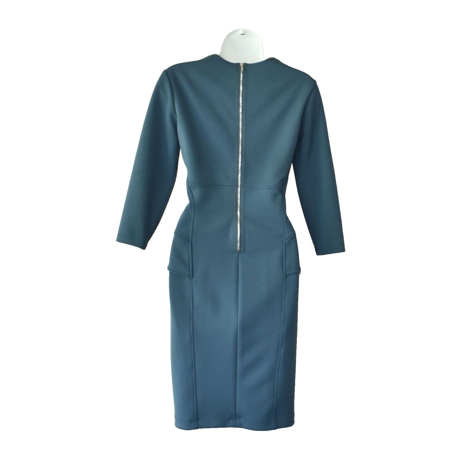 MAGGY LONDON MAGGY LONDON Teal 3/4 Sleeve V Neck Back Zip Sheath Dress 6 Size M / US 6-8 / IT 42-44 - 3 Thumbnail