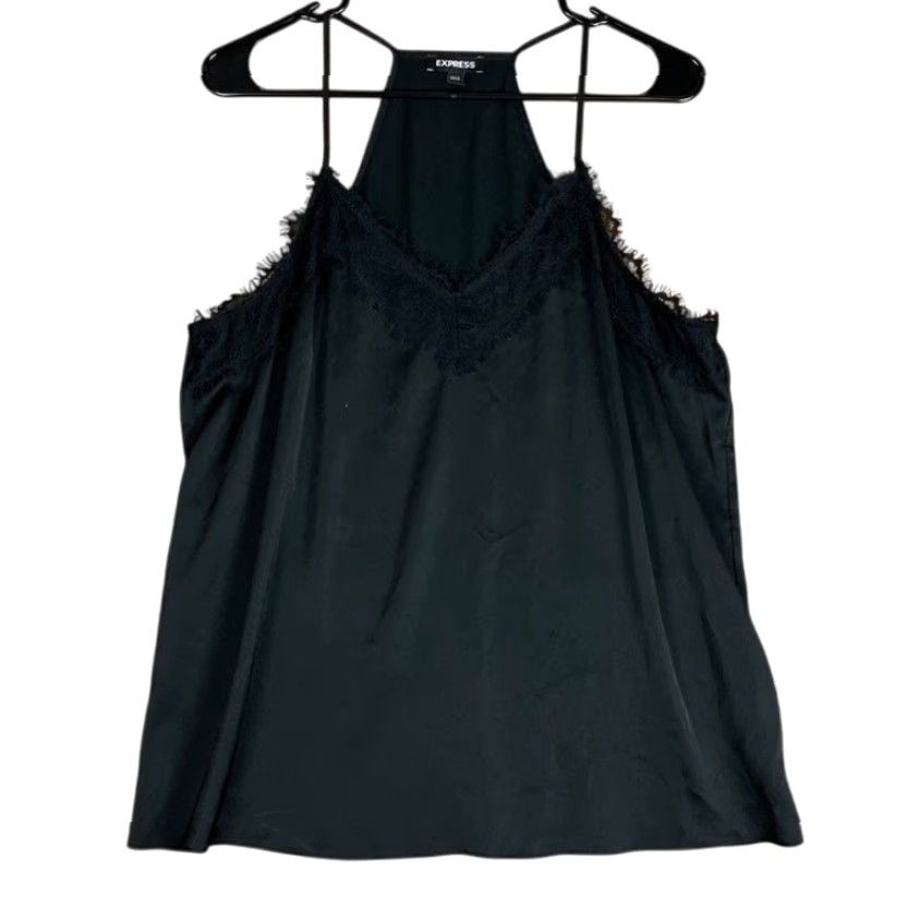 Express VINTAGE Express Womens Blouse Black V Neck Sleeveless Tank Lace Trim Stretch Large Size L / US 10 / IT 46 - 2 Thumbnail