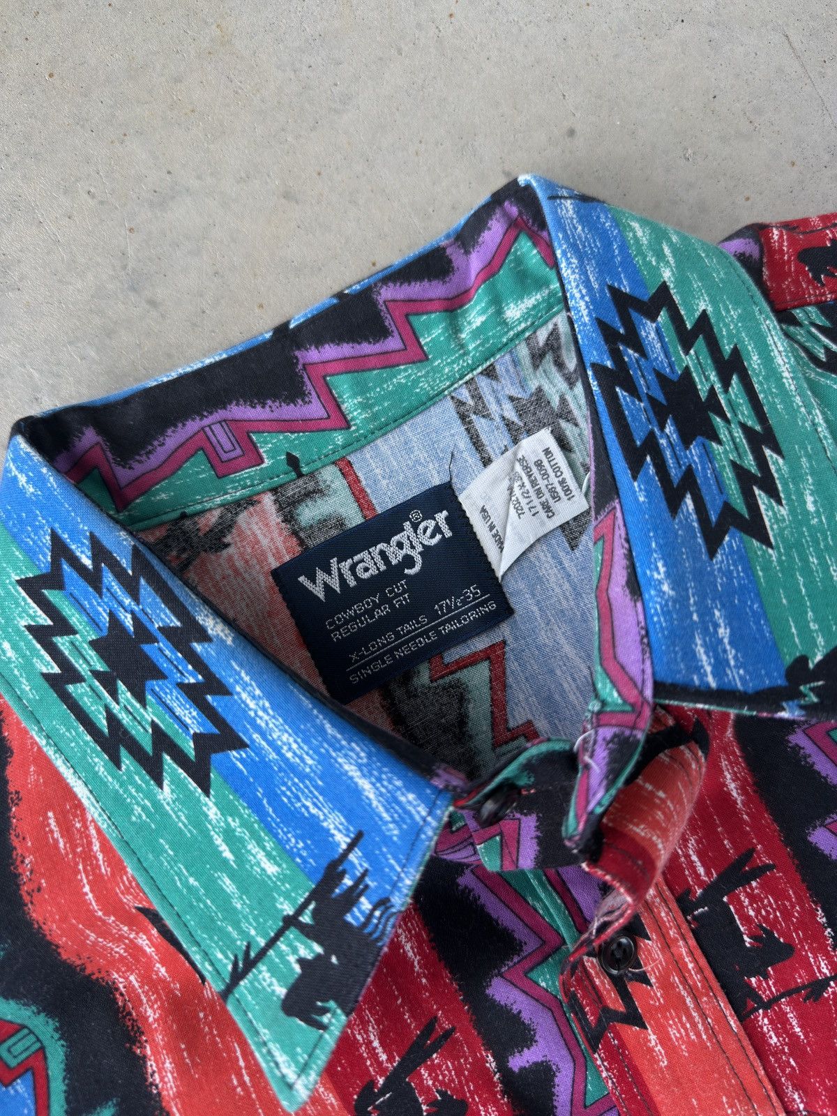 Vintage × Wrangler Vintage 90s Wrangler Aztec Brushpopper Western Shirt Size US XL / EU 56 / 4 - 4 Thumbnail