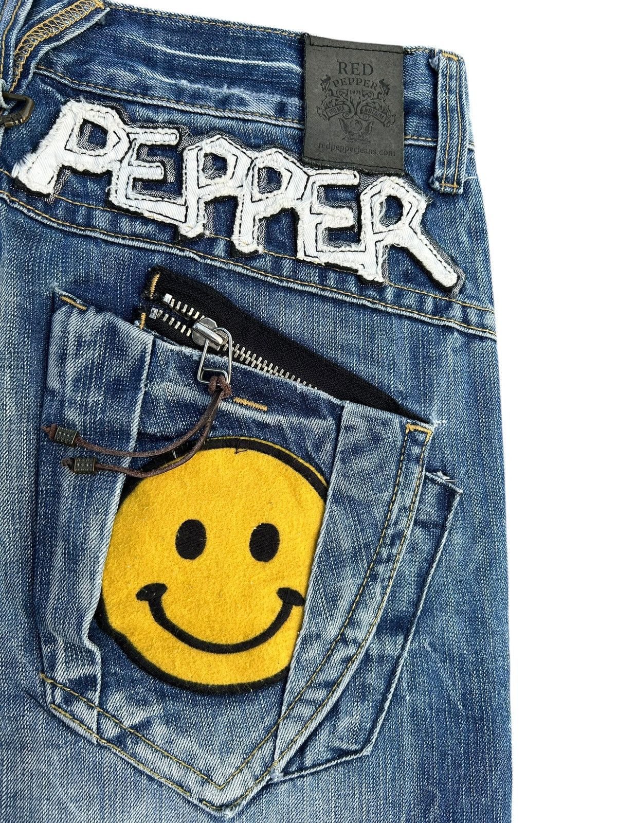 Kapital RED PEPPER JAPAN HIPPIES SMILE DISTRESSED DENIM JEANS Size US 34 / EU 50 - 2 Thumbnail