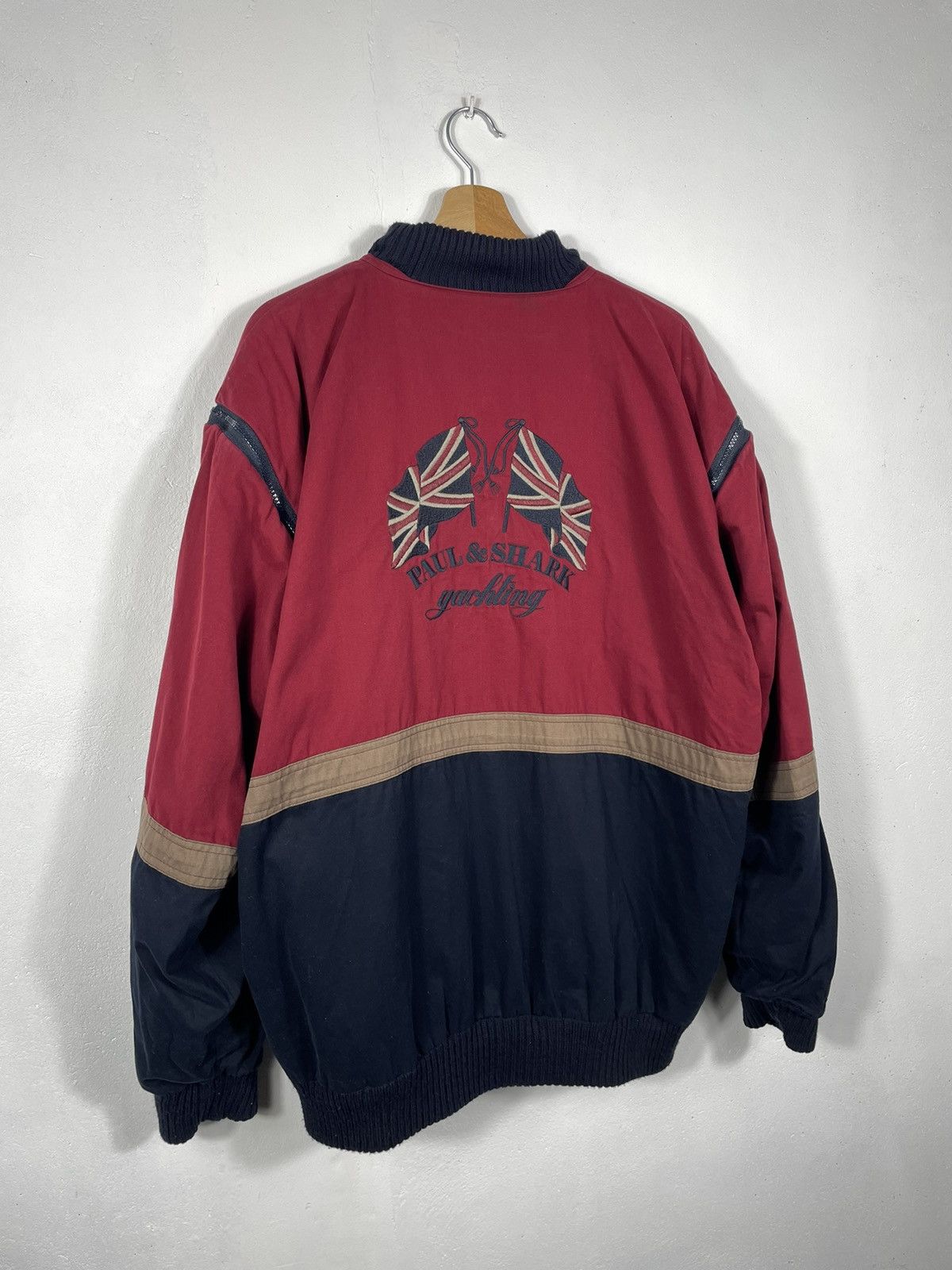 Designer × Paul & Shark × Vintage Retro 90s Navy Red Paul & Shark Double-sided Bomber Size US XXL / EU 58 / 5 - 2 Thumbnail