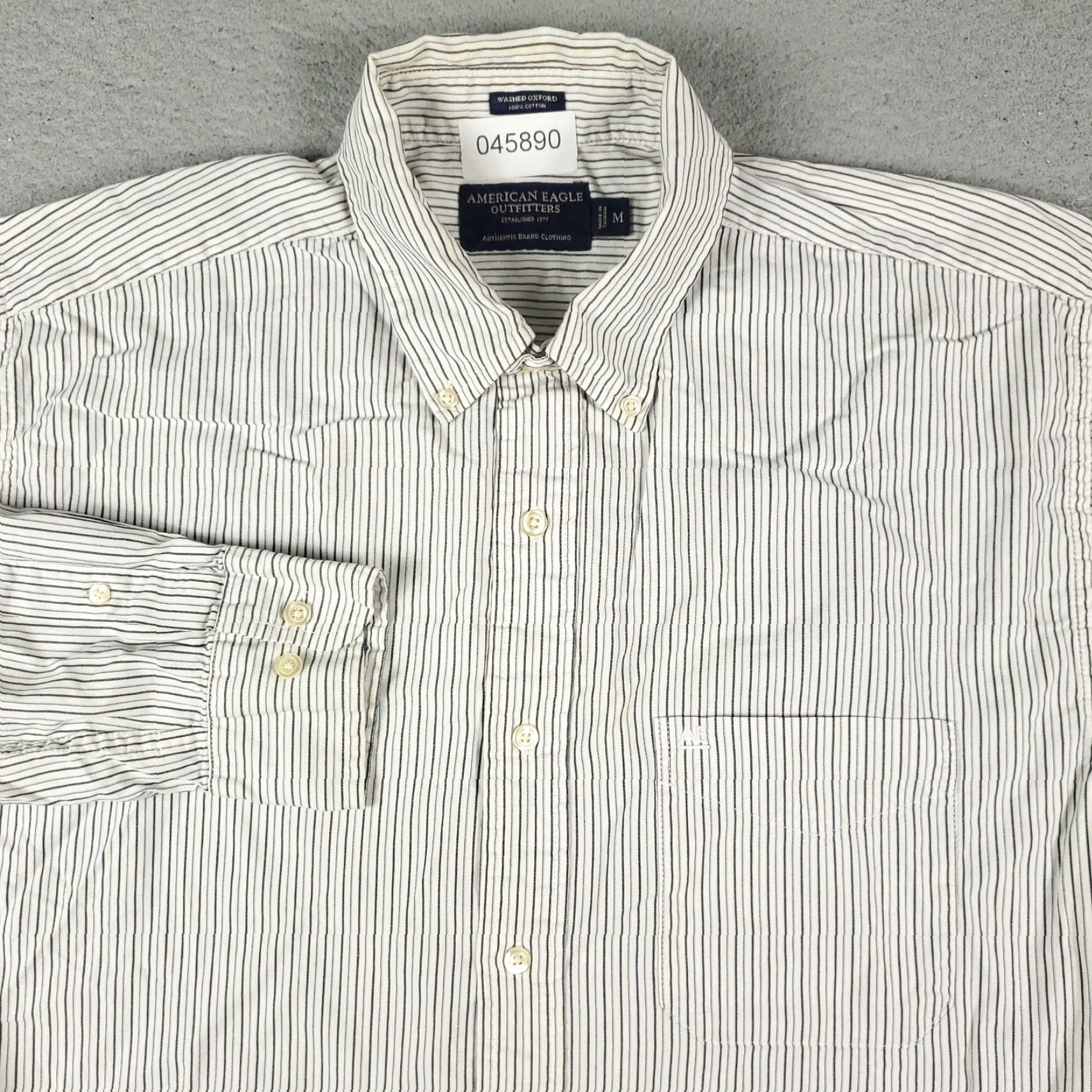 American Eagle Outfitters American Eagle Button-Up Shirt Mens Medium Gray White Striped Long Sleeve Collared Size US M / EU 48-50 / 2 - 2 Thumbnail