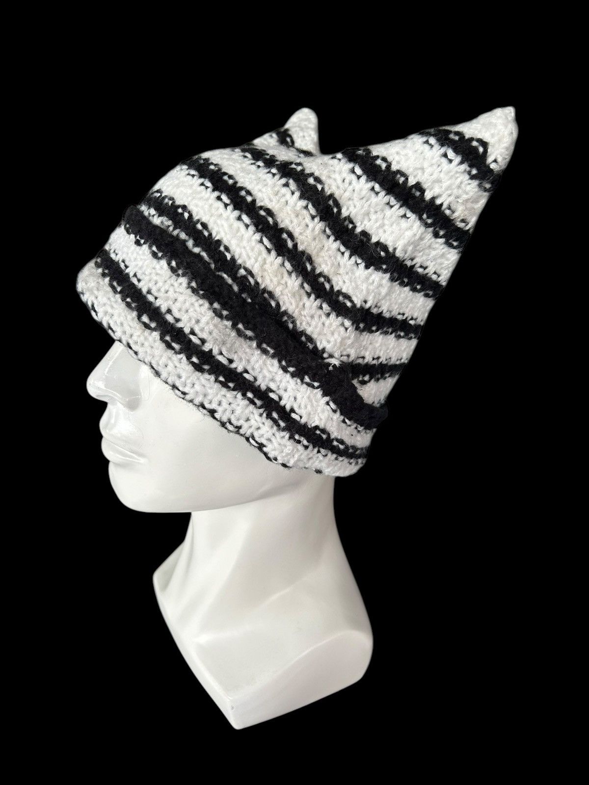Japanese Brand × Kapital × Vintage Devil Horn Stripe Crochet Knitted handmade Beanie Hats Rare☠️ Size ONE SIZE - 5 Thumbnail