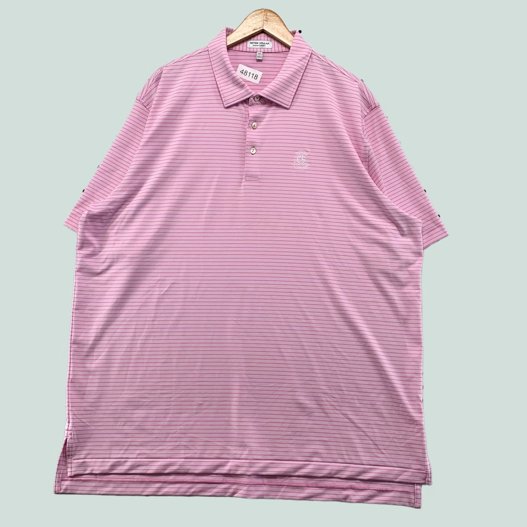 Peter Millar Peter Millar Summer Comfort Polo Shirt Mens 2XL Pink Evans Scholar Striped Golf Shirt Size US XXL / EU 58 / 5 - 1 Thumbnail