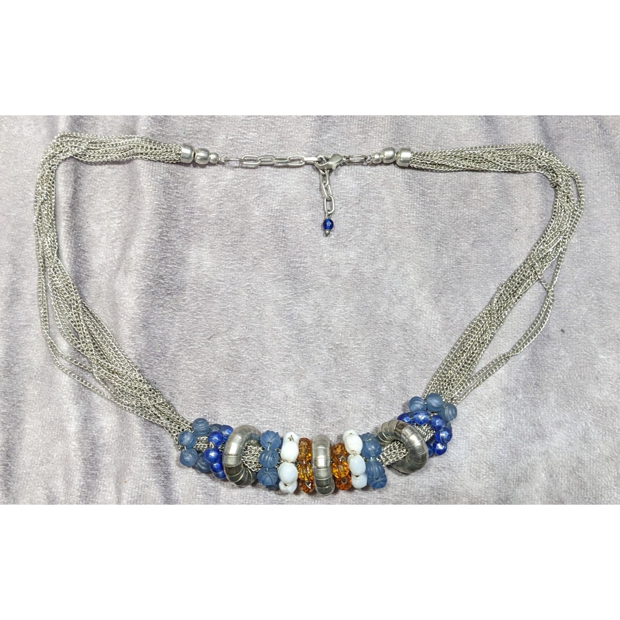 Other Handmade Retro Multi-Strand Silver Necklace With Beaded Ring Size ONE SIZE - 5 Thumbnail