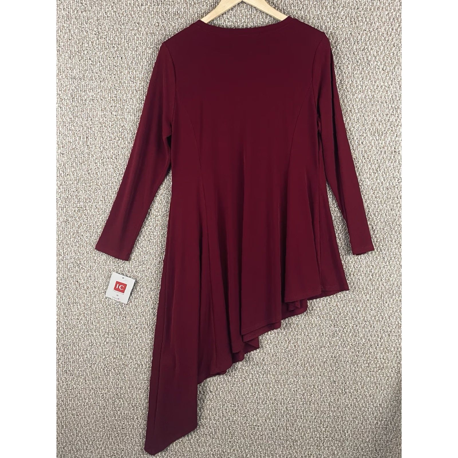 Vintage IC by Connie K Blouse Women M Red Tunic Round Neck Long Sleeve High-Low Hem NWT Jersey Drapey VINTAGE? (No) E320 Size M / US 6-8 / IT 42-44 - 3 Thumbnail