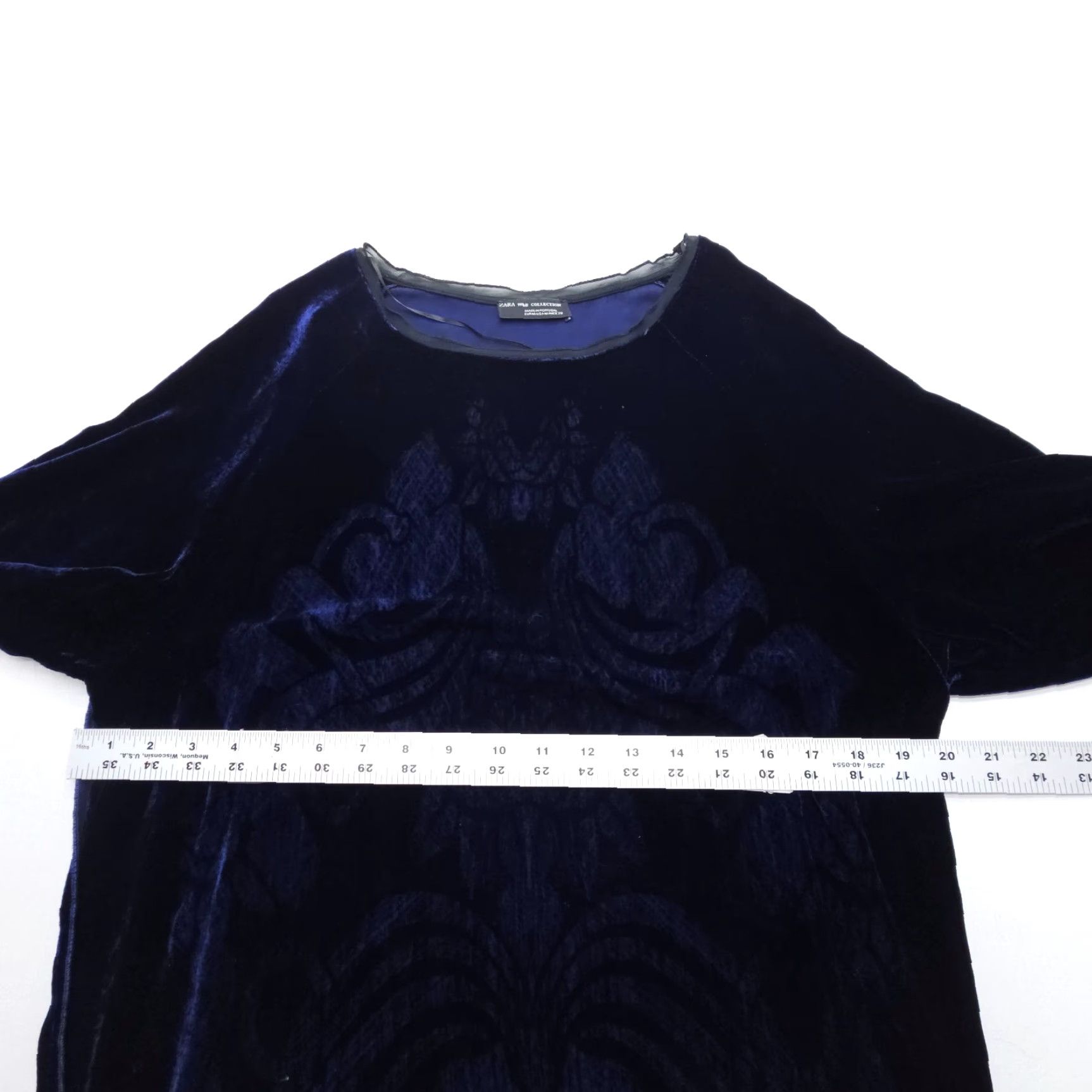Zara Zara Velvet Tunic Top Womens Medium Blue 3/4 Sleeve Bohemian Party Print Blouse Shirt Casual Size M / US 6-8 / IT 42-44 - 7 Thumbnail