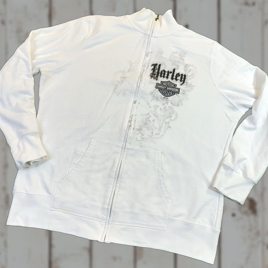 Harley Davidson Harley-Davidson Women's XL Long Sleeve Y2K Full Zip Sweatshirt Mock Neck White Logo Zipper Size XL / US 12-14 / IT 48-50 - 1 Thumbnail