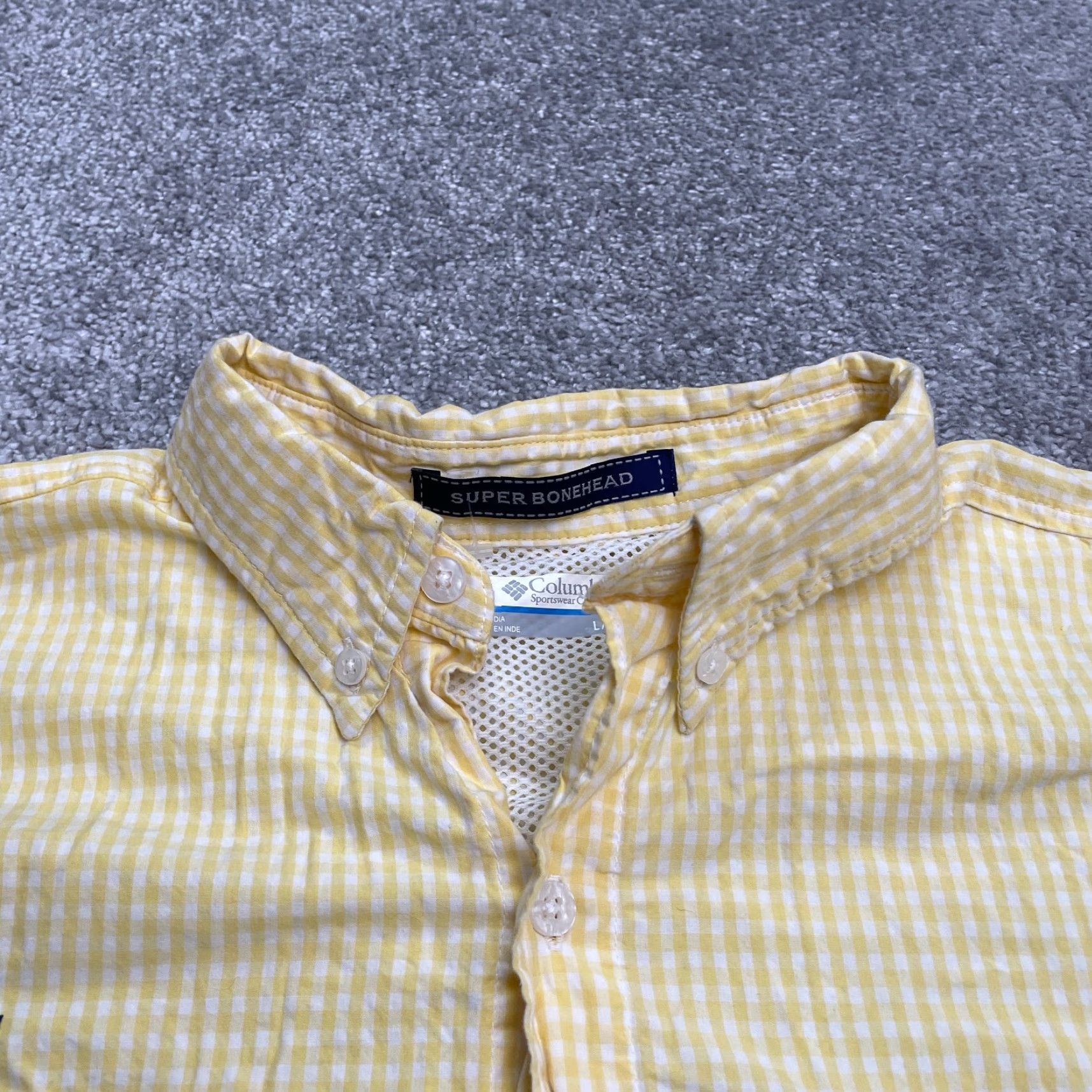 Vintage Columbia Bonehead Shirt Mens Large PFG Omni-Shade Check Yellow White Casual, Travel Size US L / EU 52-54 / 3 - 3 Thumbnail