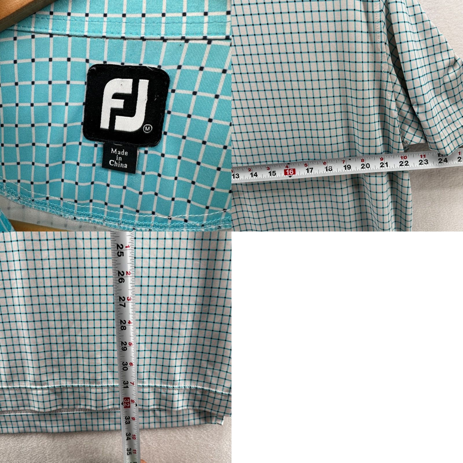 Footjoy FootJoy Polo Shirt Blue White Men's M Golf Short Sleeve Check Collared Pattern Classic Easy Care 44 in Chest Regular Fit Size US M / EU 48-50 / 2 - 8 Thumbnail