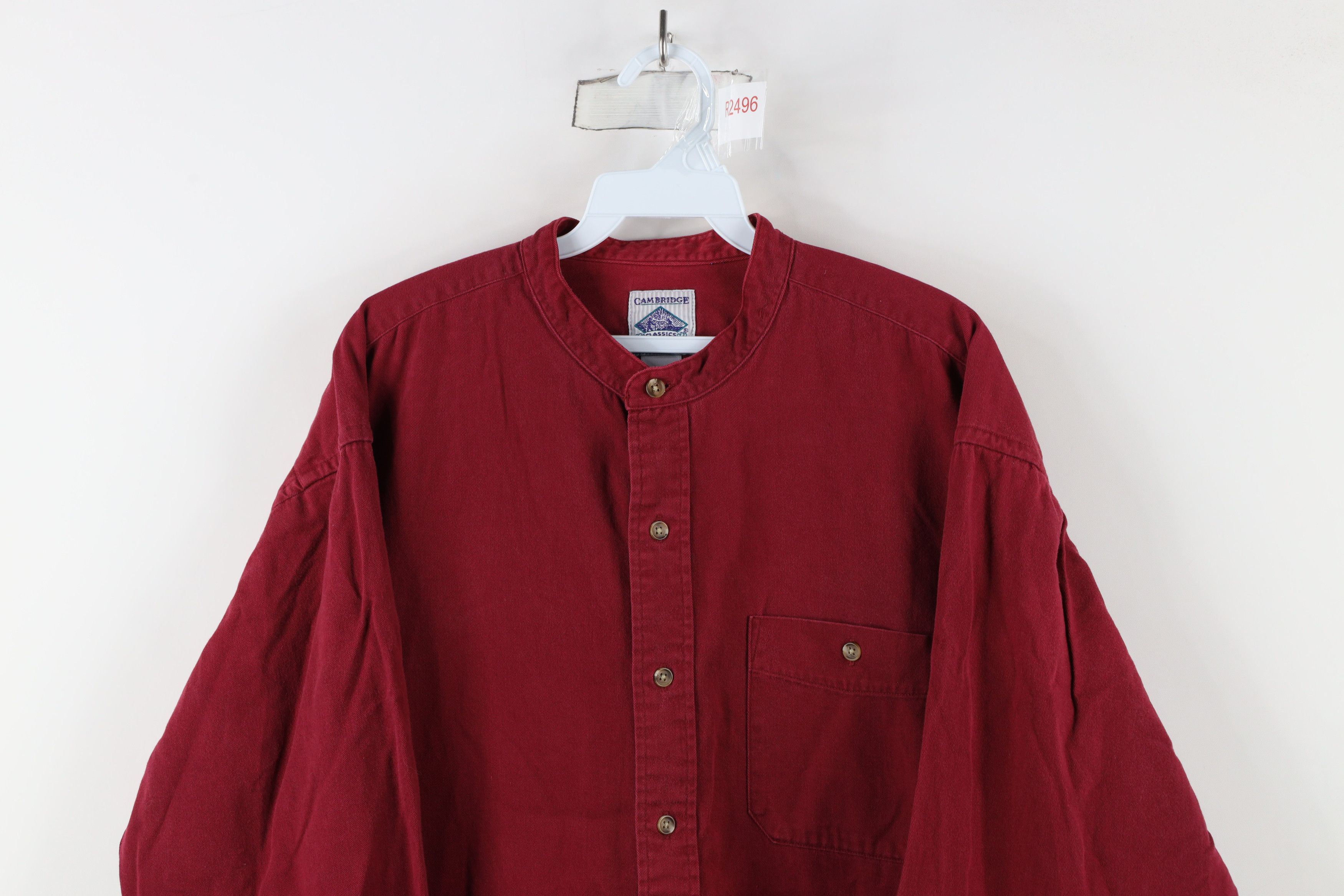 Vintage Vintage 90s Streetwear Cotton Twill Band Collar Button Shirt Size US M / EU 48-50 / 2 - 2 Thumbnail